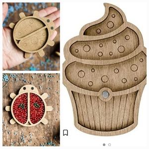 Beading trays lady bug and ice cream with magnet for needle